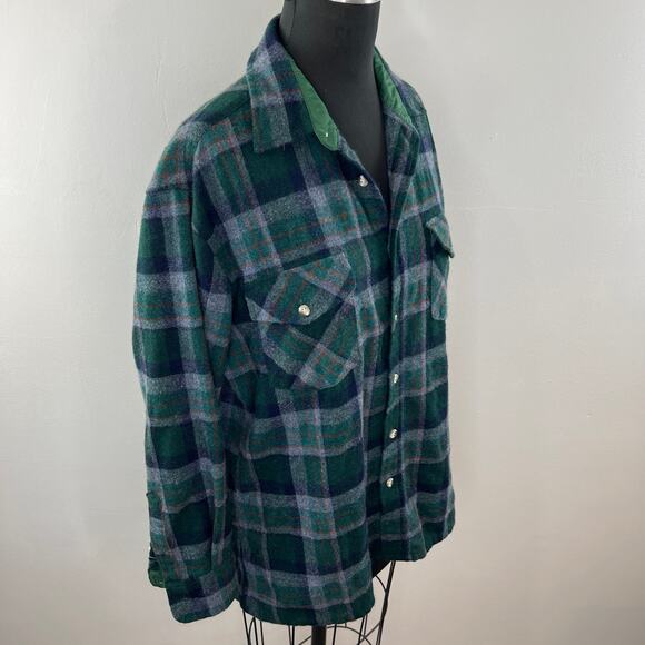 VTG Westchester Classics Green Plaid Wool Flannel Insulated Shacket Shirt L LG - Picture 3 of 8